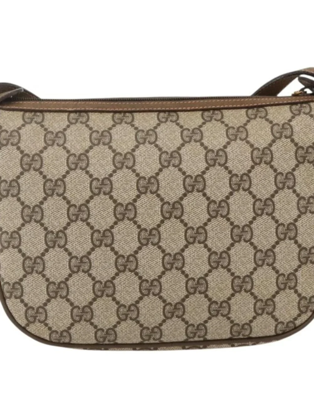 GUCCI GG Supreme Web Sherry Line Shoulder Bag PVC Beige Gold Auth 175956